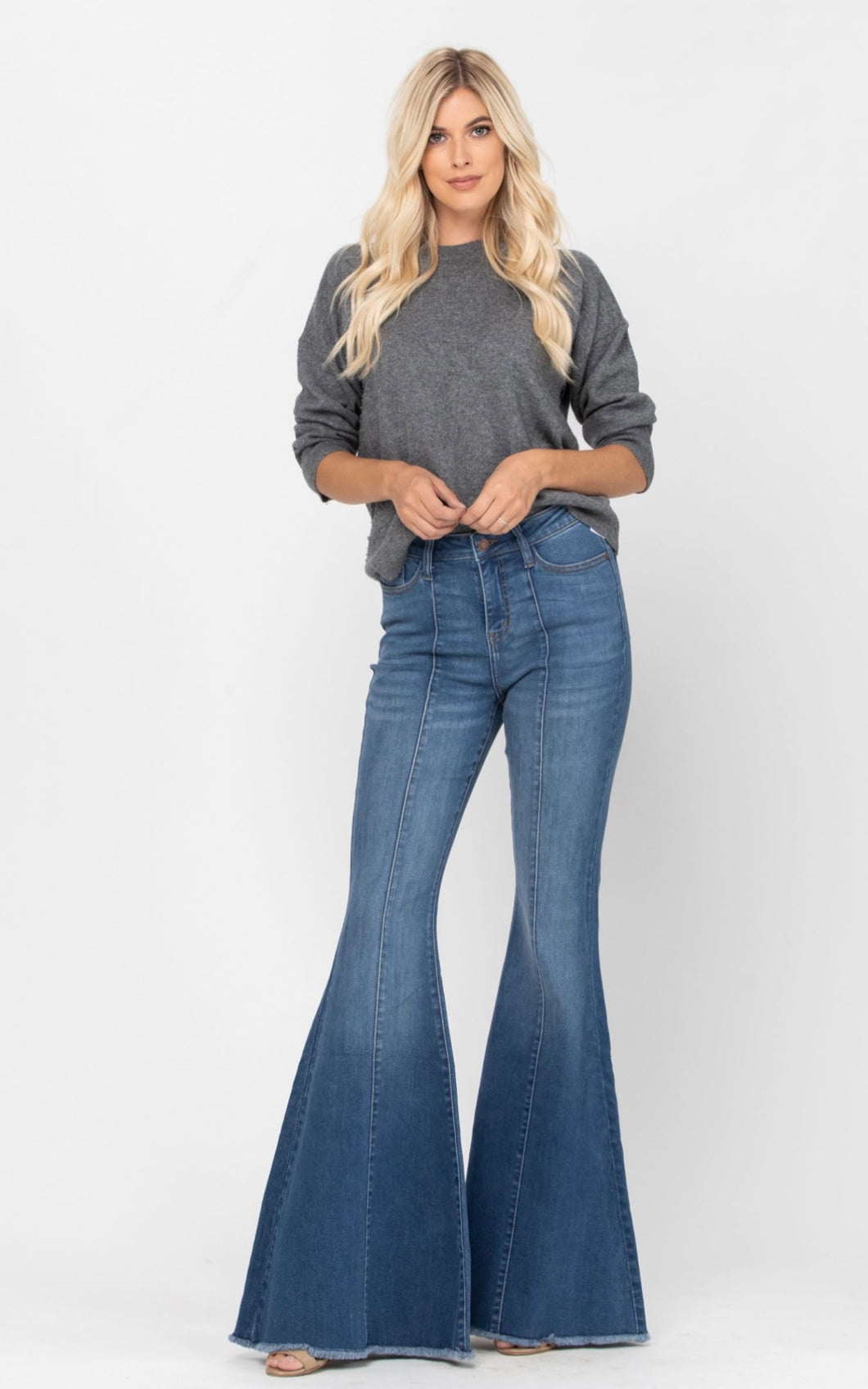 Judy Blue High Rise Front and Back Mid Seam Flare Jeans (bell bottoms)